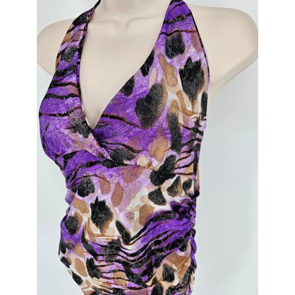 Vintage Y2K Daniela Womens Sz M Halter Mini Dress Party Clubbing Dancing Glitter - Picture 2 of 4